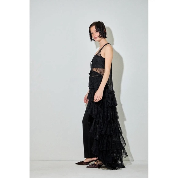 NEW Baevely Anthropologie BLACK Lace Ruffle Ribbon Duster Tiered Romantic, Small - Picture 2 of 10